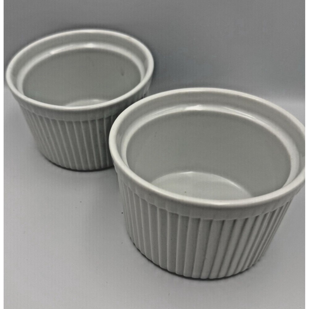 2-BIA Cordon Bleu CLASSIC WHITE Smooth Ribbed Bakeware 4" Ramekin Souffle Dish